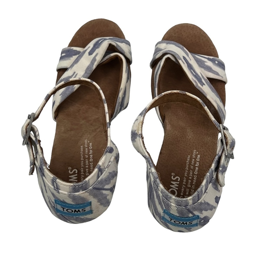 TOMS Blue White Fabric Platform Wedge Heeled Sandals Size 7.5 Women's - Picture 4 of 9